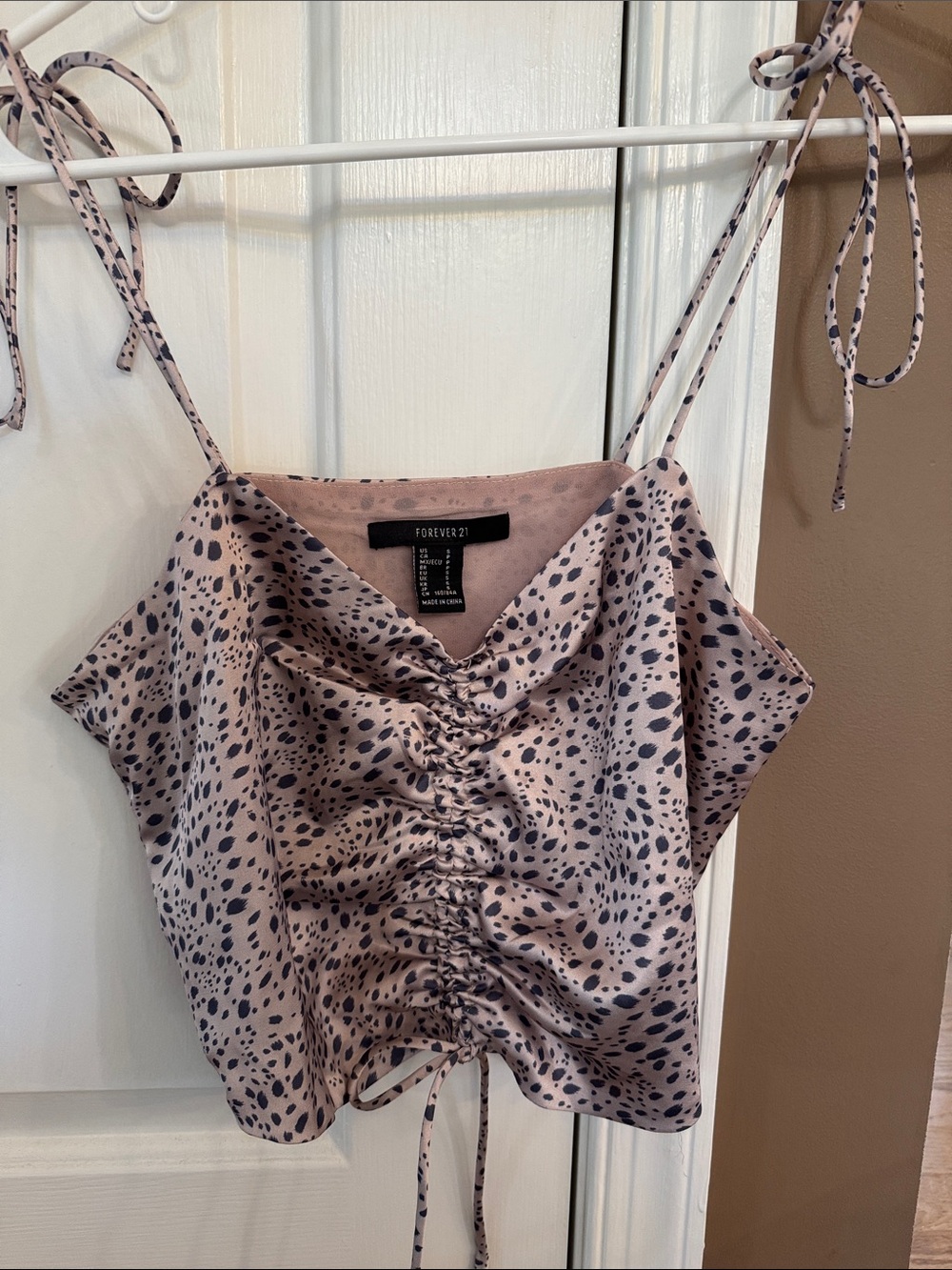 Forever 21 Pink Spotted Ruched Tie-Strap Cami